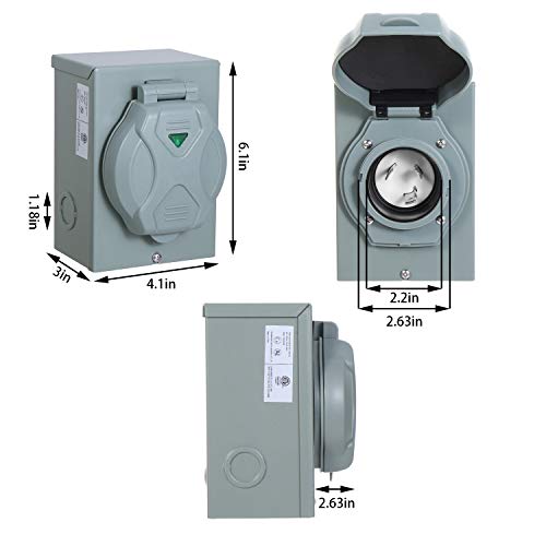 Genenic 30 Amp Generator Power Inlet Box,NEMA L5-30P,Generators Up to 3750W Running Watts,125 Volt for Outdoor Receptacle,Weatherproof,with Indicator Light,ETL Listed