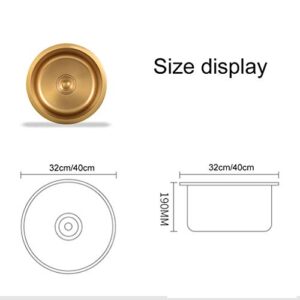 Single Bowl Bar Sinks Black round Sink Kitchen Renovation Pool round Single Sink with Hot and Cold Faucet Mixer Taps Washbasin Sink, 40 x 40 cm, Gold