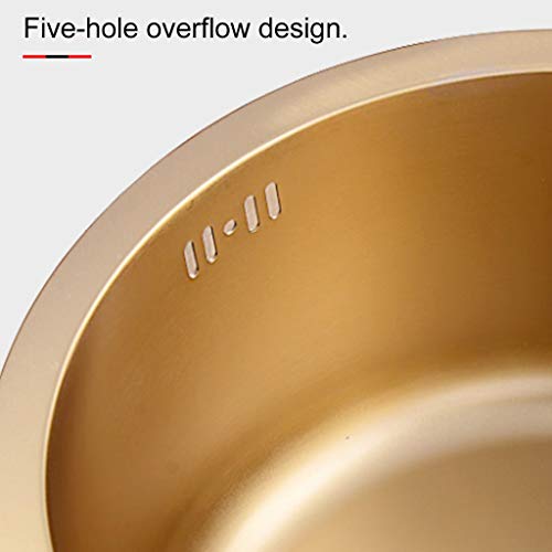 Single Bowl Bar Sinks Black round Sink Kitchen Renovation Pool round Single Sink with Hot and Cold Faucet Mixer Taps Washbasin Sink, 40 x 40 cm, Gold