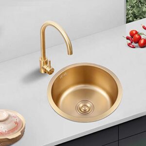 Single Bowl Bar Sinks Black round Sink Kitchen Renovation Pool round Single Sink with Hot and Cold Faucet Mixer Taps Washbasin Sink, 40 x 40 cm, Gold