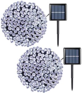 qitong 2 pack white solar christmas lights, each 66ft 200led solar string lights outdoor waterproof, 8 modes white solar lights for outside tree yard garden christmas decorations (cool white)