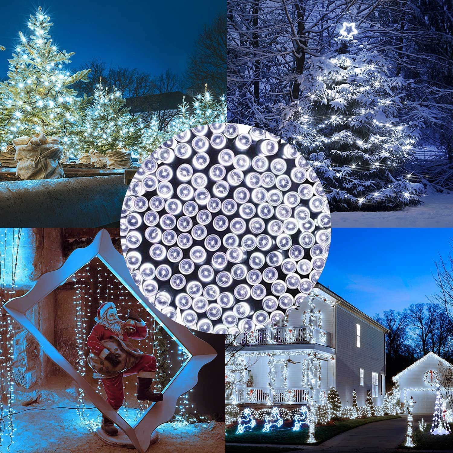 QITONG 2 Pack White Solar Christmas Lights, Each 66ft 200LED Solar String Lights Outdoor Waterproof, 8 Modes White Solar Lights for Outside Tree Yard Garden Christmas Decorations (Cool White)