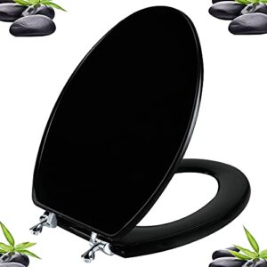 black elongated toilet seat natural wood toilet seat with zinc alloy hinges, easy to install also easy to clean, scratch resistant toilet seat by angol shiold (elongated, black)