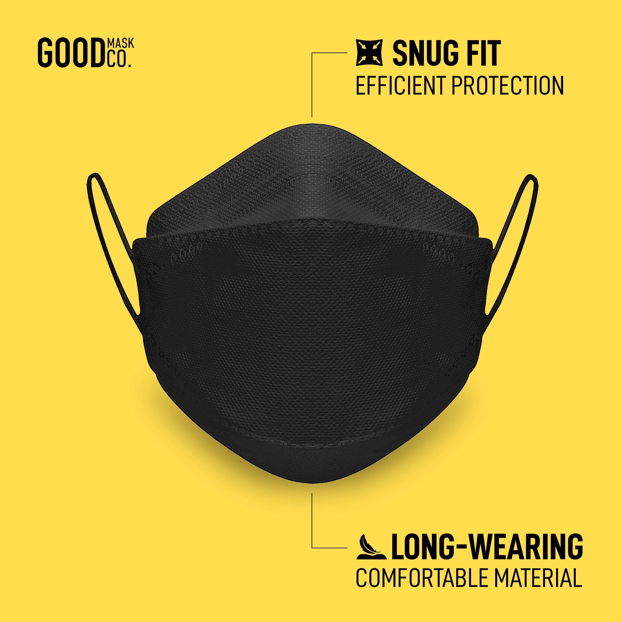 Good Mask Co. Good Comfort KN95 Face Mask, Disposable KN95 Face Mask, Folding, Filter Efficiency 95%, Comfortable Face Masks, Bulk Face Masks (10 Pack of Masks, Black)