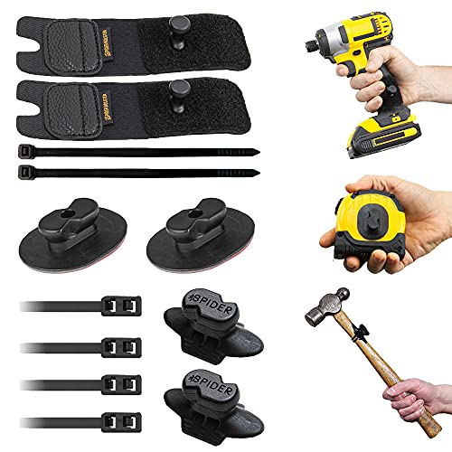 Spider Tool Holster - Expansion Set - 2 Elastic Tool Grips + 2 Adhesive Tool Tabs + 2 Hammer Tabs for Carrying a Power Drill, Driver, Tape Measure, Hammer, Pneumatic from a Spider Tool Holster!