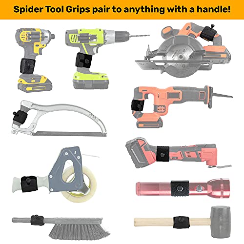 Spider Tool Holster - Expansion Set - 2 Elastic Tool Grips + 2 Adhesive Tool Tabs + 2 Hammer Tabs for Carrying a Power Drill, Driver, Tape Measure, Hammer, Pneumatic from a Spider Tool Holster!