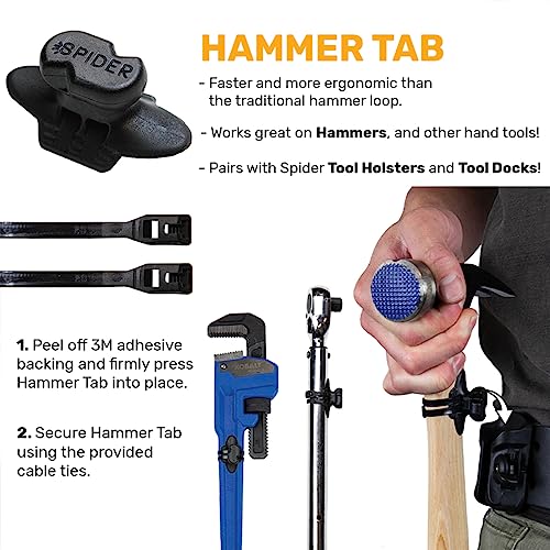 Spider Tool Holster - Expansion Set - 2 Elastic Tool Grips + 2 Adhesive Tool Tabs + 2 Hammer Tabs for Carrying a Power Drill, Driver, Tape Measure, Hammer, Pneumatic from a Spider Tool Holster!