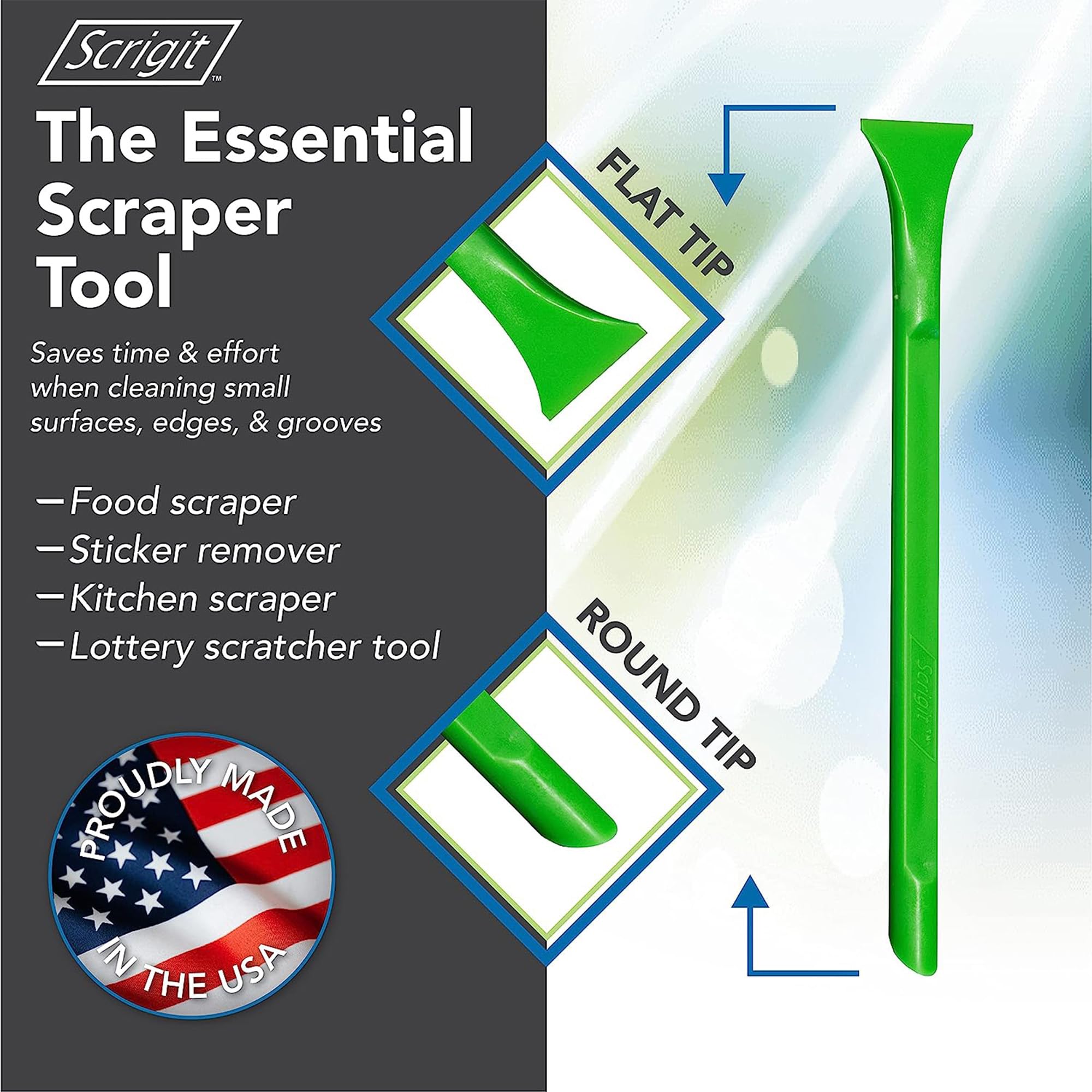 Scrigit Scraper Wide Blade No-Scratch Plastic Scraper Tool, 3 Pack - The Handy Multi-Use Scraping Tool for Removing Food, Labels, Stickers, Paint, Grease -Easy to Hold, Reaches Tight Spaces & Crevices