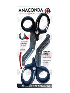 2 pack anaconda medical trauma shears with built-in carabiner clip (7.5 inch, black and blue)
