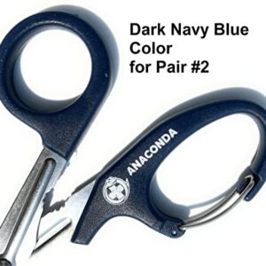 2 Pack Anaconda Medical Trauma Shears with Built-In Carabiner Clip (7.5 inch, Black and Blue)