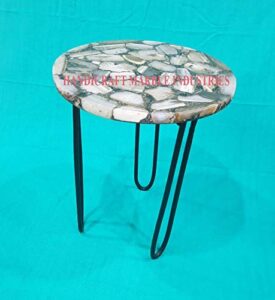 15" inch round brown grey agate coffee table with hair pin style metal base, agate table, stone coffee table, agate table top, agate round coffee table, agate side table home decor