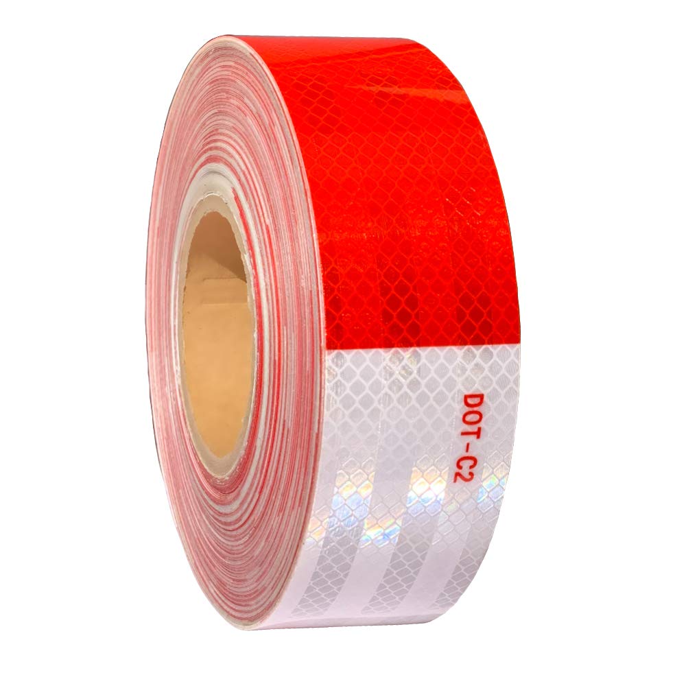 2 inch x 30 Feet Reflective Safety Tape DOT-C2 Waterproof Red and White Adhesive conspicuity tape for trailer, outdoor, cars, trucks