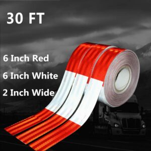 2 inch x 30 Feet Reflective Safety Tape DOT-C2 Waterproof Red and White Adhesive conspicuity tape for trailer, outdoor, cars, trucks