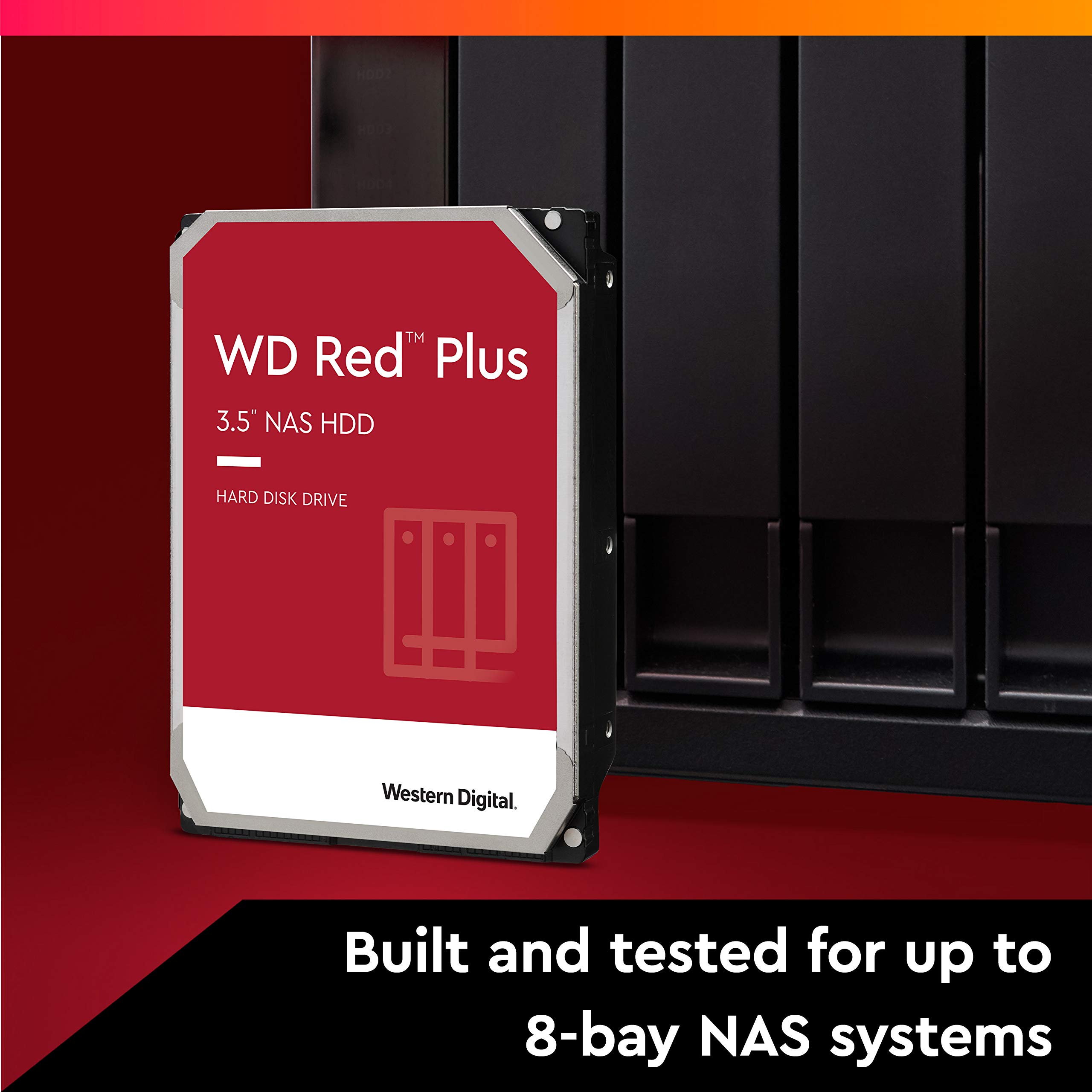 Western Digital 8TB WD Red Plus NAS Internal Hard Drive HDD - 7200 RPM, SATA 6 Gb/s, CMR, 256 MB Cache, 3.5" - WD80EFBX