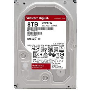 Western Digital 8TB WD Red Plus NAS Internal Hard Drive HDD - 7200 RPM, SATA 6 Gb/s, CMR, 256 MB Cache, 3.5" - WD80EFBX