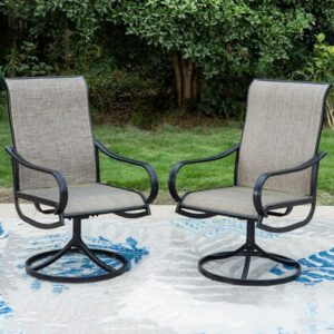 mfstudio 2 pieces patio sling dining swivel chairs with steel metal frame,bistro backyard rocker chairs weather resistant garden outdoor furniture, ash-ish brown fabric and black frame