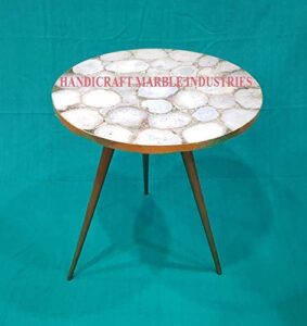 12" inch round natural white agate coffee table with gold or silver foil coated borders with metal base, agate table, stone coffee table, agate table top, agate round coffee table