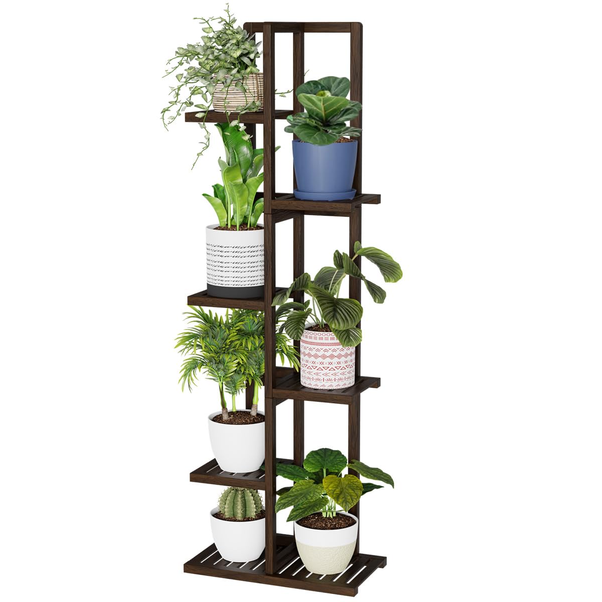 Tall Plant Stand, Bamboo Plant Stand Indoor & Outdoor 6 Tier 7 Potted Plant Shelf Rack for Multiple Plants & Flower Pot, Corner Planter Stand Holder Display for Living Room Office Balcony Garden