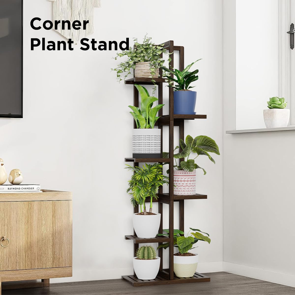 Tall Plant Stand, Bamboo Plant Stand Indoor & Outdoor 6 Tier 7 Potted Plant Shelf Rack for Multiple Plants & Flower Pot, Corner Planter Stand Holder Display for Living Room Office Balcony Garden