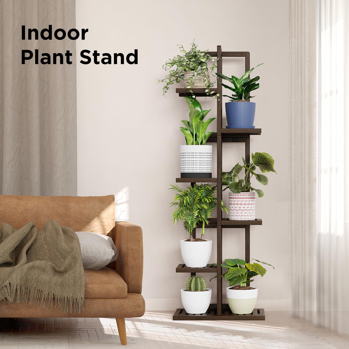 Tall Plant Stand, Bamboo Plant Stand Indoor & Outdoor 6 Tier 7 Potted Plant Shelf Rack for Multiple Plants & Flower Pot, Corner Planter Stand Holder Display for Living Room Office Balcony Garden