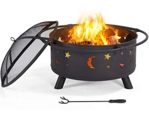 yaheetech 30in fire pit moons and sky stars outdoor fire pit fireplace large bonfire wood burning firepit bowl for patio & backyard with spark screen