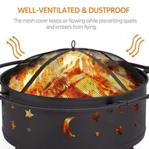 Yaheetech 30in Fire Pit Moons and Sky Stars Outdoor Fire Pit Fireplace Large Bonfire Wood Burning Firepit Bowl for Patio & Backyard with Spark Screen