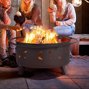 Yaheetech 30in Fire Pit Moons and Sky Stars Outdoor Fire Pit Fireplace Large Bonfire Wood Burning Firepit Bowl for Patio & Backyard with Spark Screen