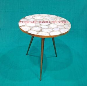 15" inch round natural white agate coffee table with gold or silver foil coated borders with metal base, agate table, stone coffee table, agate table top, agate round coffee table