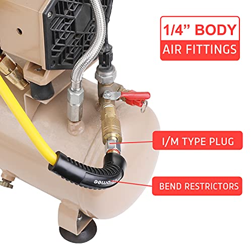 Hromee Air Compressor Hose 1/4 Inch x 25 Feet Hybrid Hose with Fittings, 1/4" Industrial Quick Coupler and Plug Kit