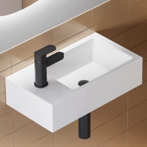small bathroom sink, horow 18" x10" wall mount sink rectangle white porcelain ceramic vessel sink for tiny bathrooms (left hand)