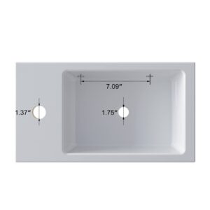 Small Bathroom Sink, HOROW 18" x10" Wall Mount Sink Rectangle White Porcelain Ceramic Vessel Sink for Tiny Bathrooms (Left Hand)