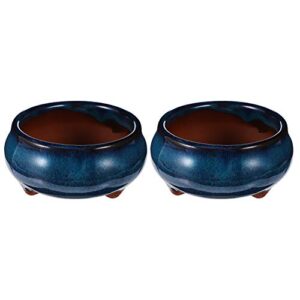 happyyami 2pcs round ceramic bonsai flower pots ceramic succulent bowl succulent pots planter with drainage hole home decoration