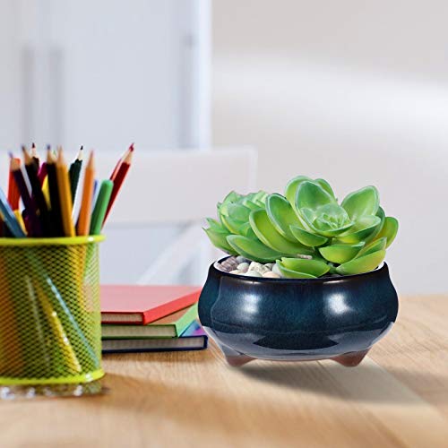 Happyyami 2pcs Round Ceramic Bonsai Flower Pots Ceramic Succulent Bowl Succulent Pots Planter with Drainage Hole Home Decoration