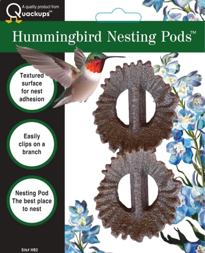 Quackups 2.6" Hummingbird Nesting Pods™, 2-Pk with Clips to Easily Attached on Branch for Outdoor Patio Garden Bird House