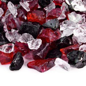 black cherry - crushed fire glass blend for indoor and outdoor fire pits or fireplaces | 10 pounds | 3/8 inch - 3/4 inch