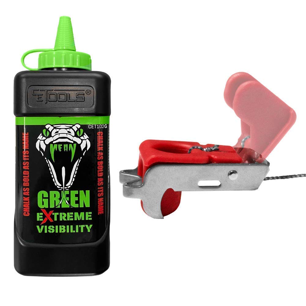 CE TOOLS Snapback Releasable Chalk Line Tip with Mean Green Extreme Visibility Marking Chalk