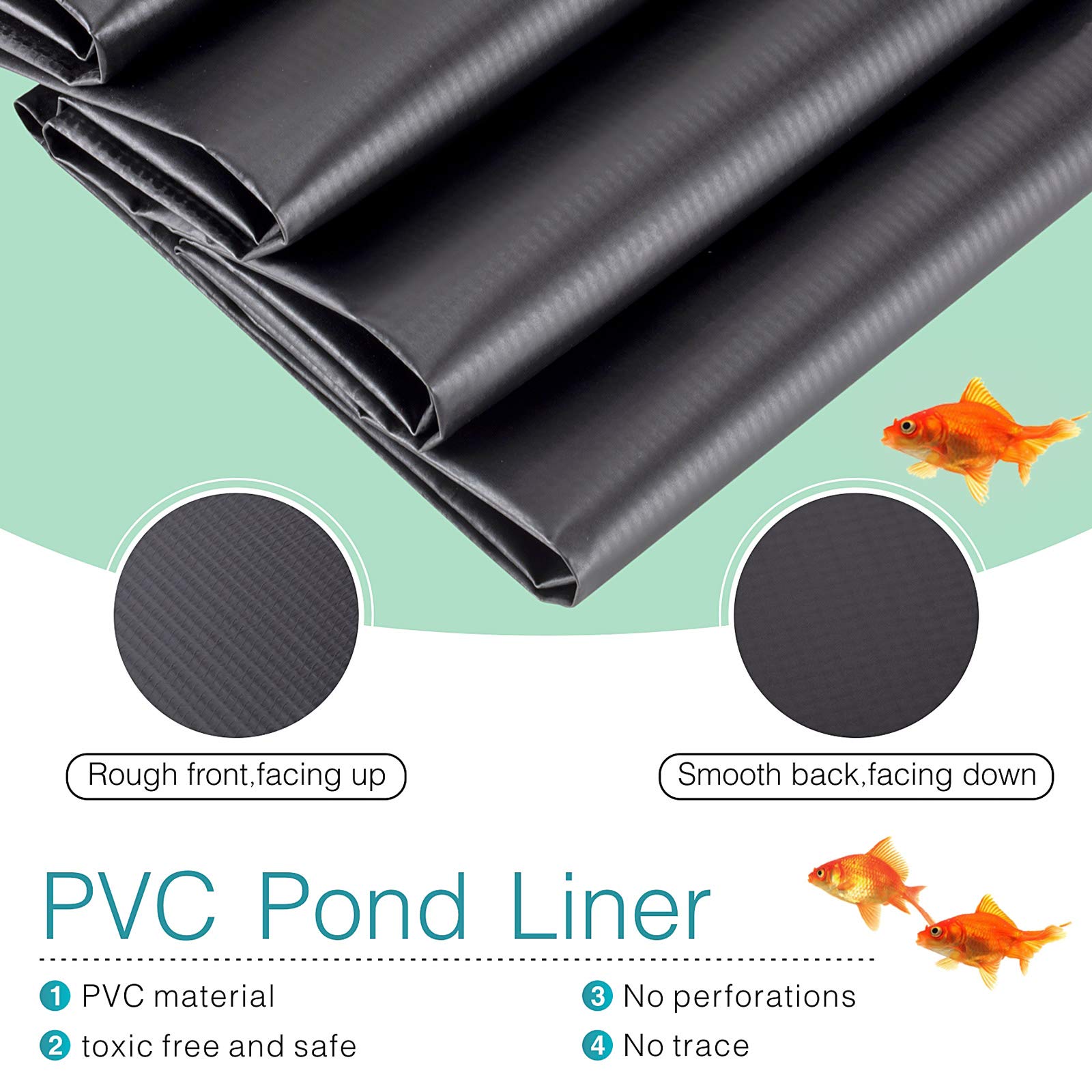 hygger Pond Liner - 7 by 10ft Fish Pond Liners for Outdoor Ponds, 14.5 Mil PVC Soft Pond Skins for Fish Ponds, Water Features, Garden Water Fountains, Waterfalls