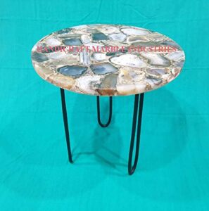 12" inch round brown grey agate coffee table with hair pin style metal base, agate table, stone coffee table, agate table top, agate round coffee table, agate side table home decor