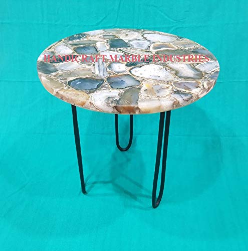 12" Inch Round Brown Grey Agate Coffee Table with Hair Pin Style Metal Base, Agate Table, Stone Coffee Table, Agate Table Top, Agate Round Coffee Table, Agate Side Table Home Decor