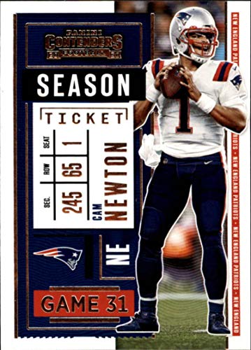 2020 Contenders NFL Season Ticket #41 Cam Newton New England Patriots Official Football Trading Card by Panini America (Stock photo used, card is straight out of pack and box, Sharp Corners, Centering Varies)