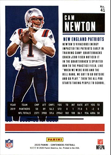 2020 Contenders NFL Season Ticket #41 Cam Newton New England Patriots Official Football Trading Card by Panini America (Stock photo used, card is straight out of pack and box, Sharp Corners, Centering Varies)