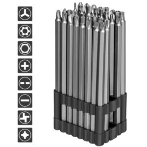 InPower Extra Long Security Power Bit Set, 32 Piece 6" Long Security Screwdriver Bit Set, 1/4" Shank, S2 Steel