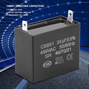 Generator Capacitor, CBB61 Starting Capacitor Generator 450V AC 24uF 50/60Hz for 400/350/300/250VAC UL Suitable for Brushless Gas & Generators