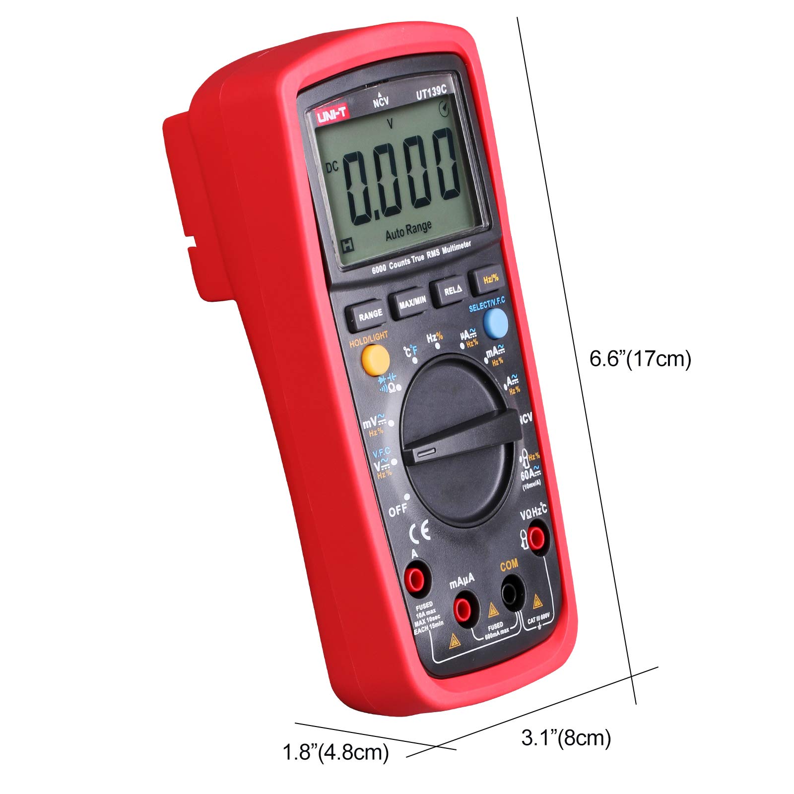 UNI-T Digital Multimeter Tester UT139C, Voltage Meter Tester Capacitance Meter Frequency TRMS 6000 Counts Auto/Manual Ranging