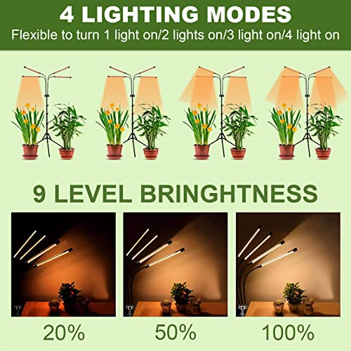 JIRBEEY Grow Lights with Stand for Indoor Plants Full Spectrum,80LEDs Plant Light with 25"-63" Adjustable Tripod, Dimmable Plant Growing Lamp with 4/8/12H Timer