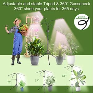 JIRBEEY Grow Lights with Stand for Indoor Plants Full Spectrum,80LEDs Plant Light with 25"-63" Adjustable Tripod, Dimmable Plant Growing Lamp with 4/8/12H Timer