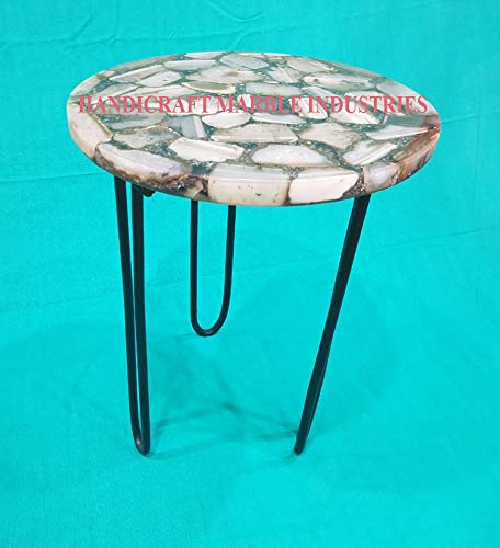 24" Inch Round Brown Grey Agate Coffee Table with Hair Pin Style Metal Base, Agate Table, Stone Coffee Table, Agate Table Top, Agate Round Coffee Table, Agate Side Table Home Decor