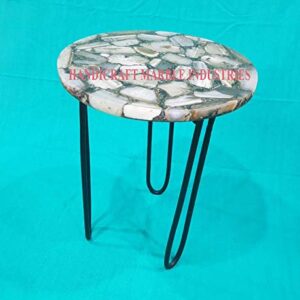 24" Inch Round Brown Grey Agate Coffee Table with Hair Pin Style Metal Base, Agate Table, Stone Coffee Table, Agate Table Top, Agate Round Coffee Table, Agate Side Table Home Decor