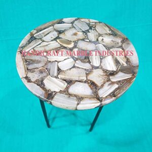 24" Inch Round Brown Grey Agate Coffee Table with Hair Pin Style Metal Base, Agate Table, Stone Coffee Table, Agate Table Top, Agate Round Coffee Table, Agate Side Table Home Decor