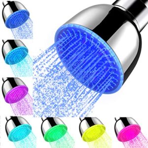 shower head with lights, high pressure led shower head, 7 color changing rainfall led fixed showerhead for bathroom, luxury chrome flow rain showerhead angle-adjustable for kids adult